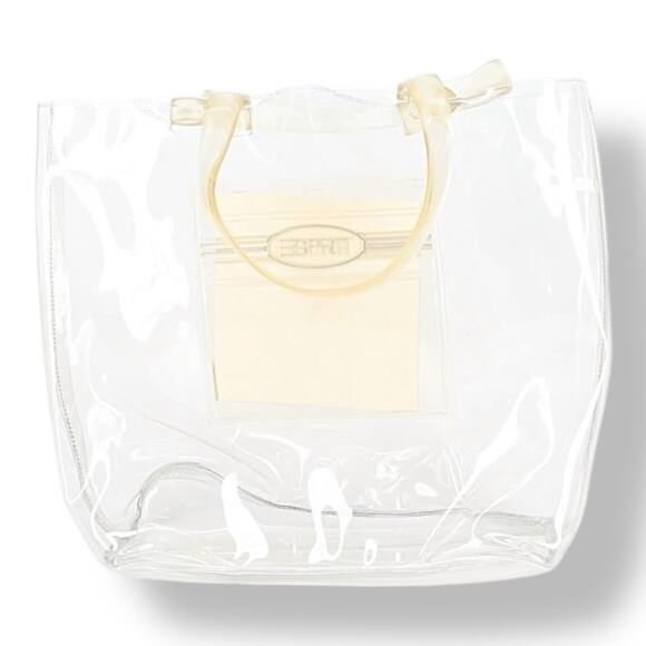 Vintage 90s Esprit Clear PVC Tote Bag Transparent Logo Purse Beach Transparent - Picture 9 of 9